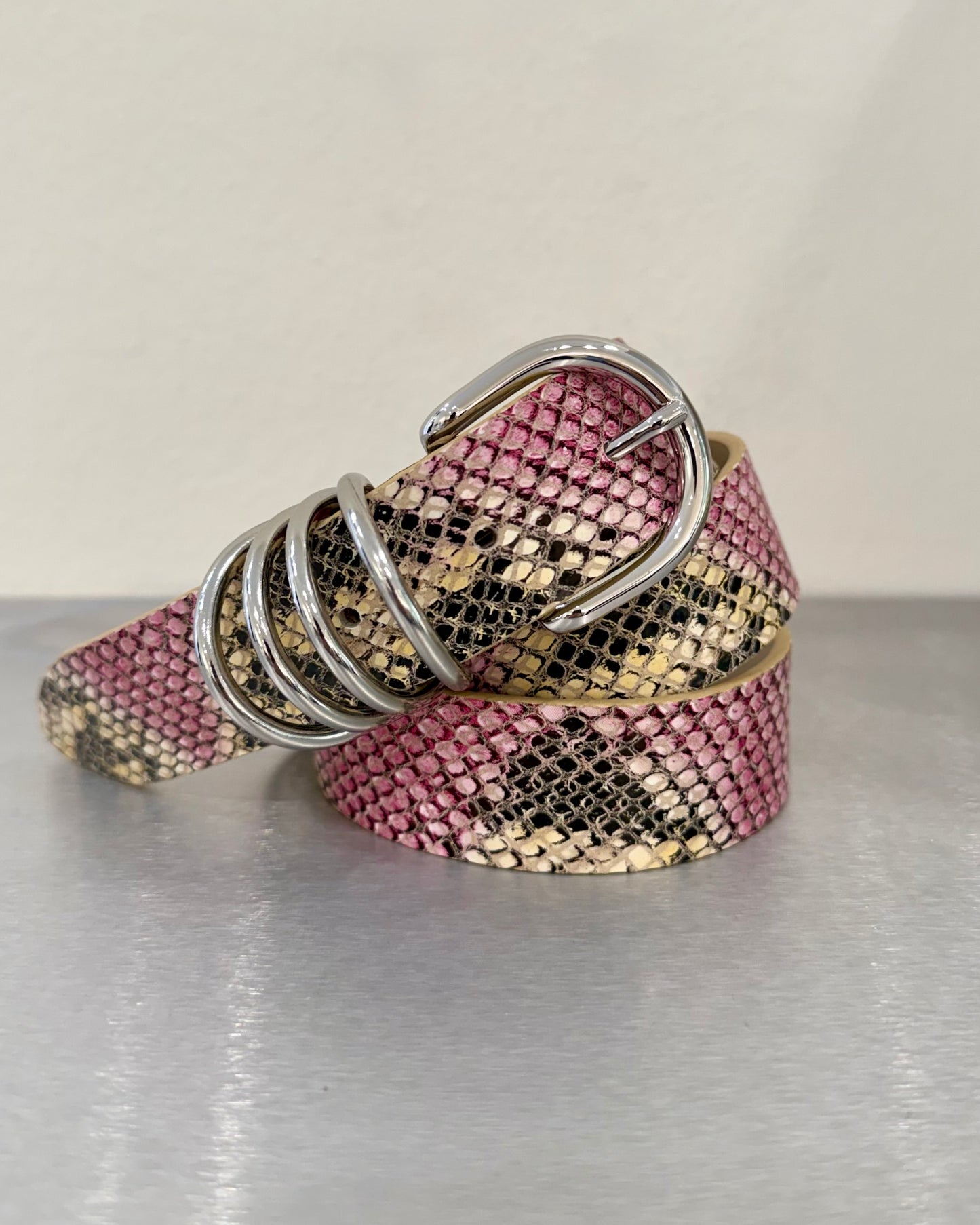CINTURA PITONATA ROSA/BEIGE