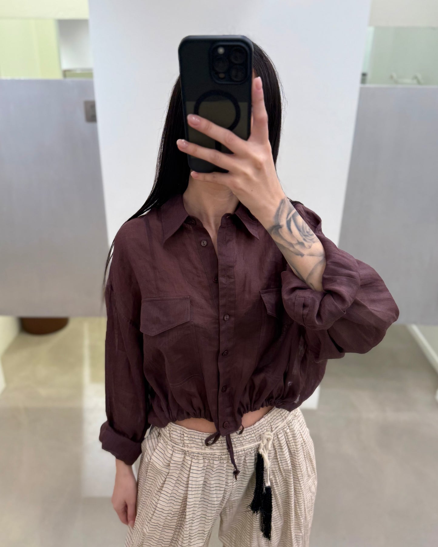CAMICIA CROP IN LINO