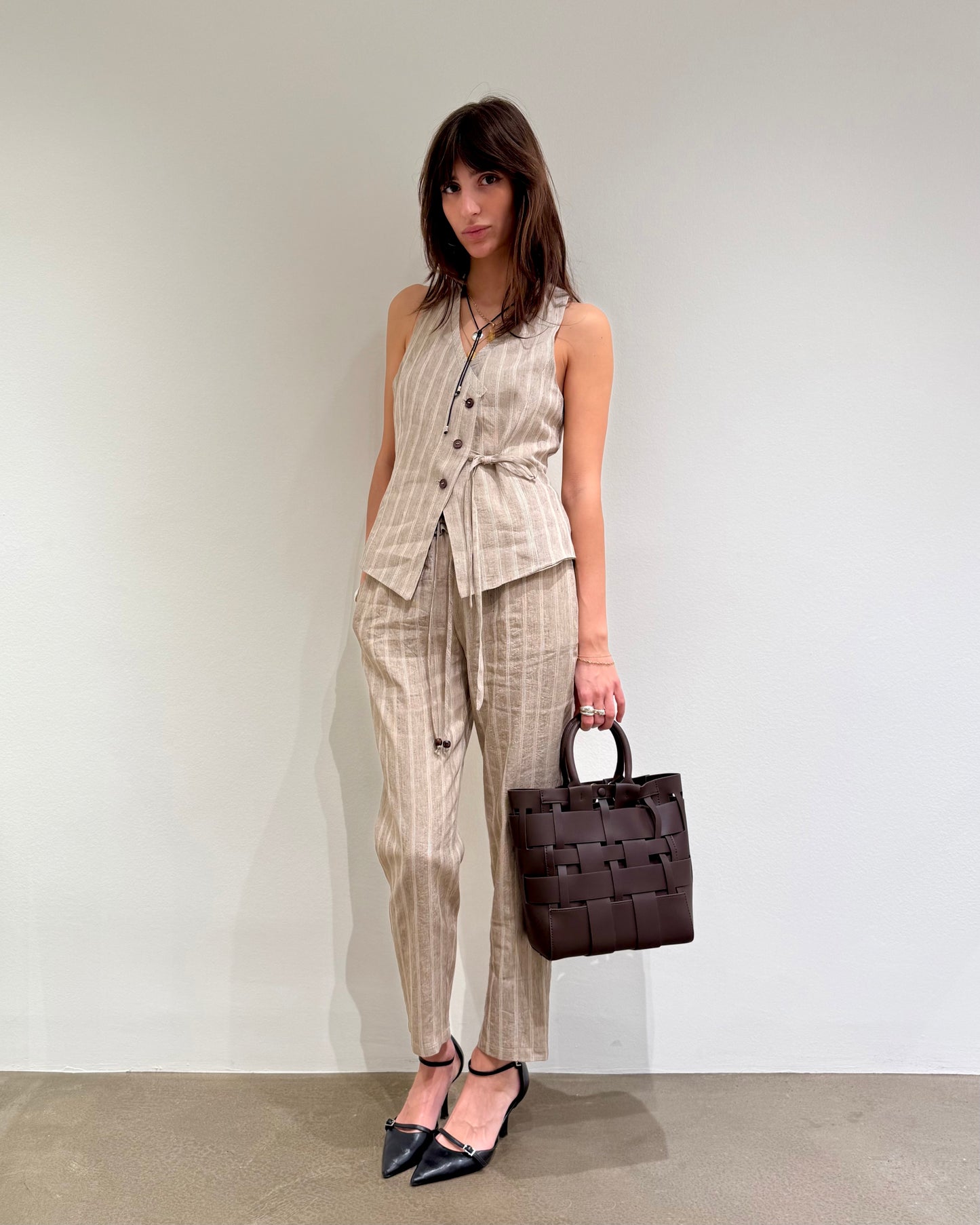 PANTALONE RIGATO SABBIA