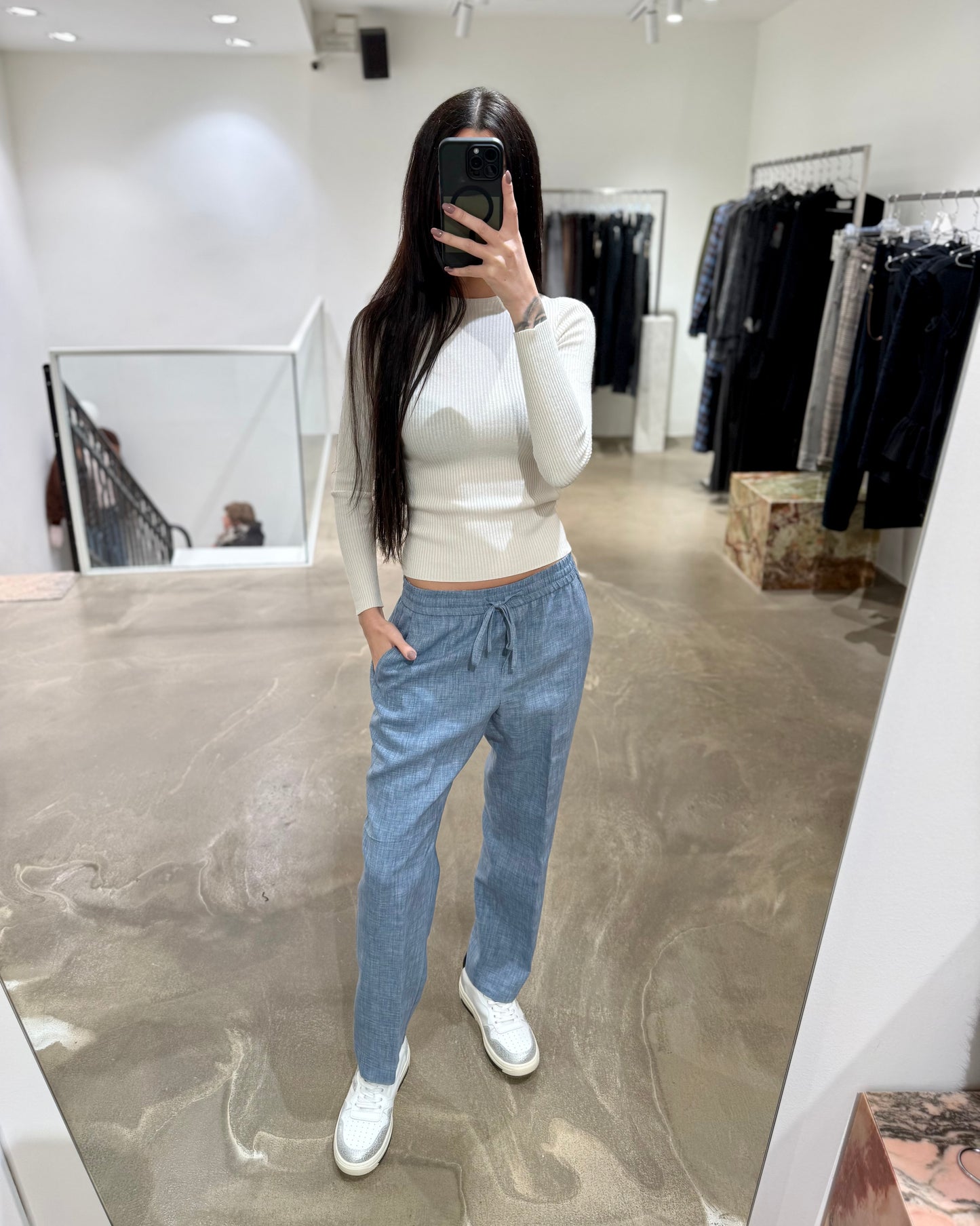 PANTALONE IN LINO AZZURRO
