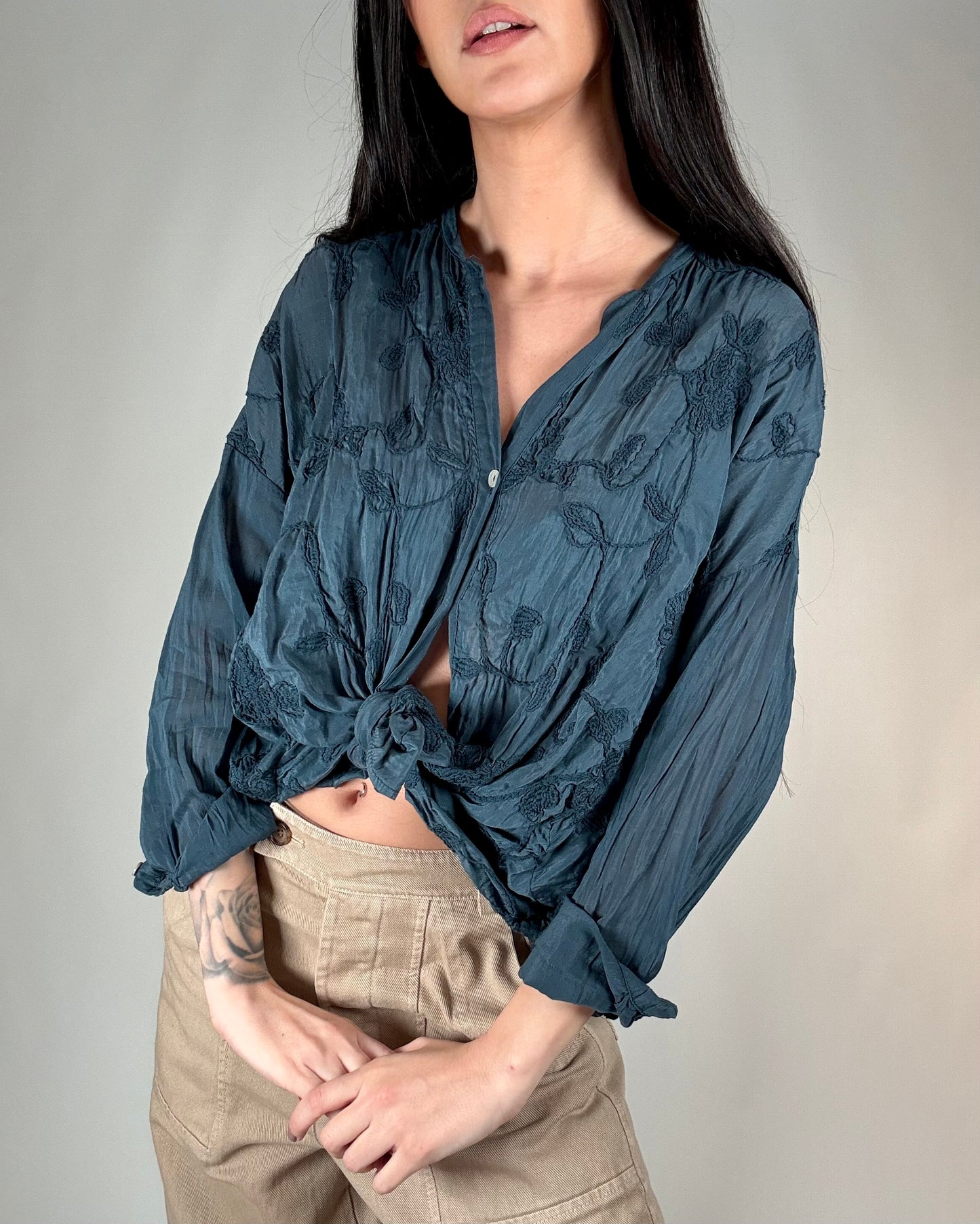 CAMICIA FIORI MISTO SETA