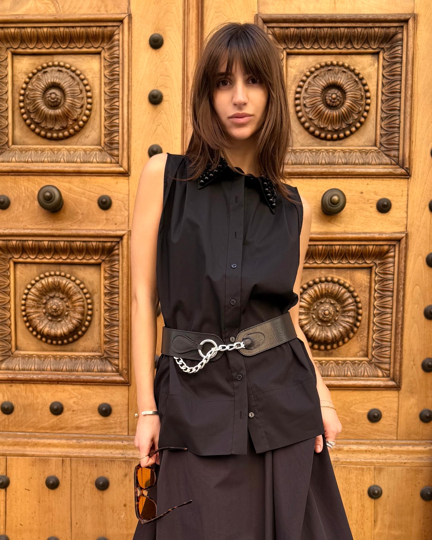 CAMICIA SMANICATA COLLETTO PERLINE
