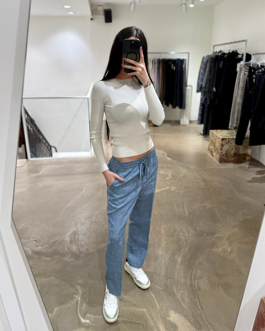 PANTALONE IN LINO AZZURRO