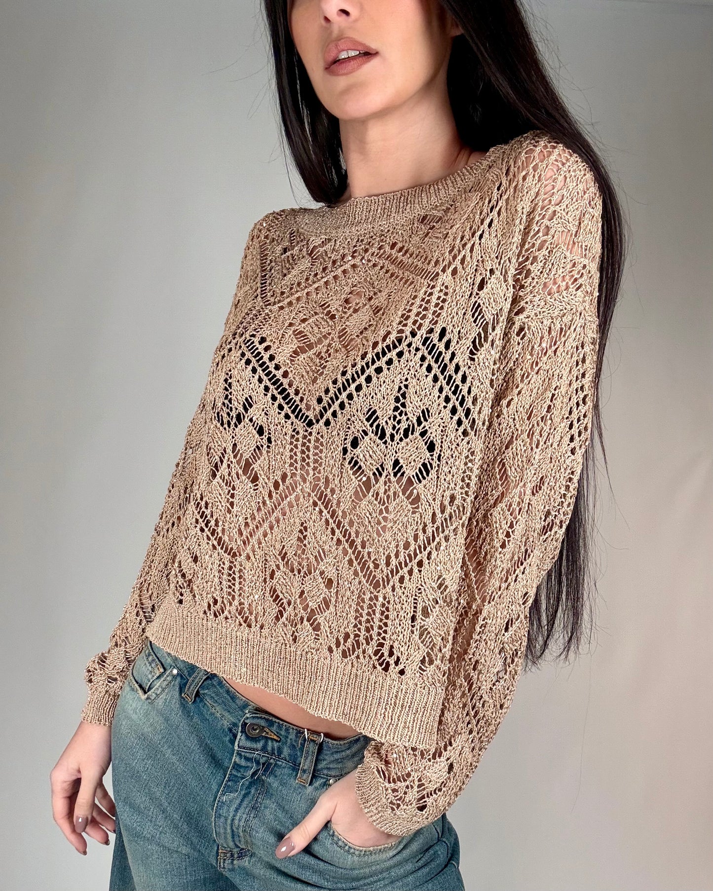 MAGLIA TRAFORATA MICRO PAILLETTES