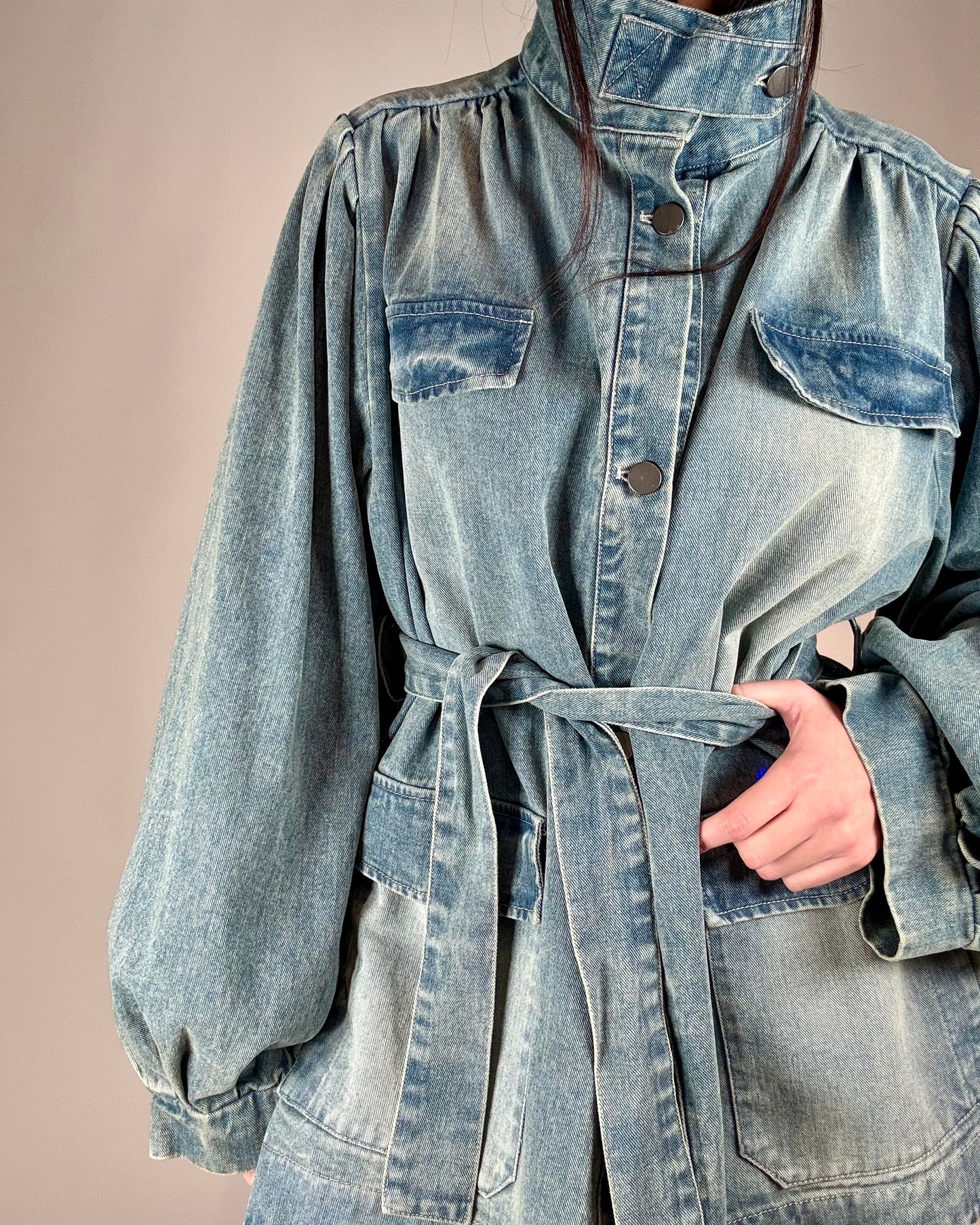 GIACCA DENIM CON CINTURA