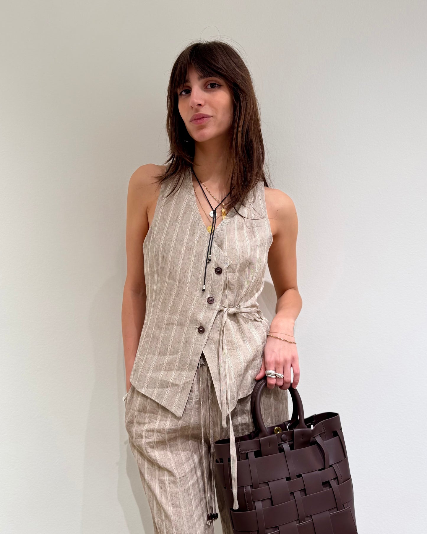 GILET RIGATO SABBIA