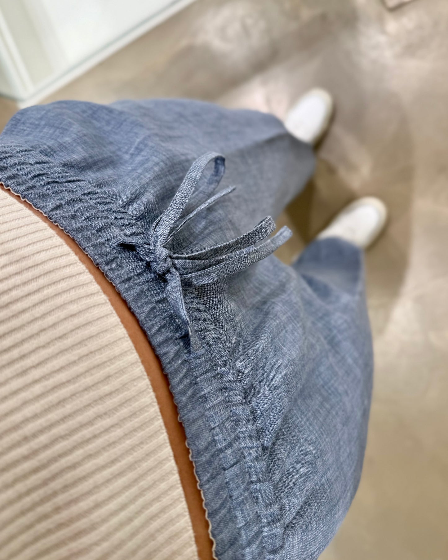 PANTALONE IN LINO AZZURRO