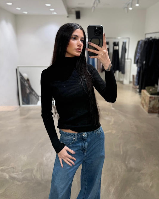 LUPETTO NERO A COSTINE