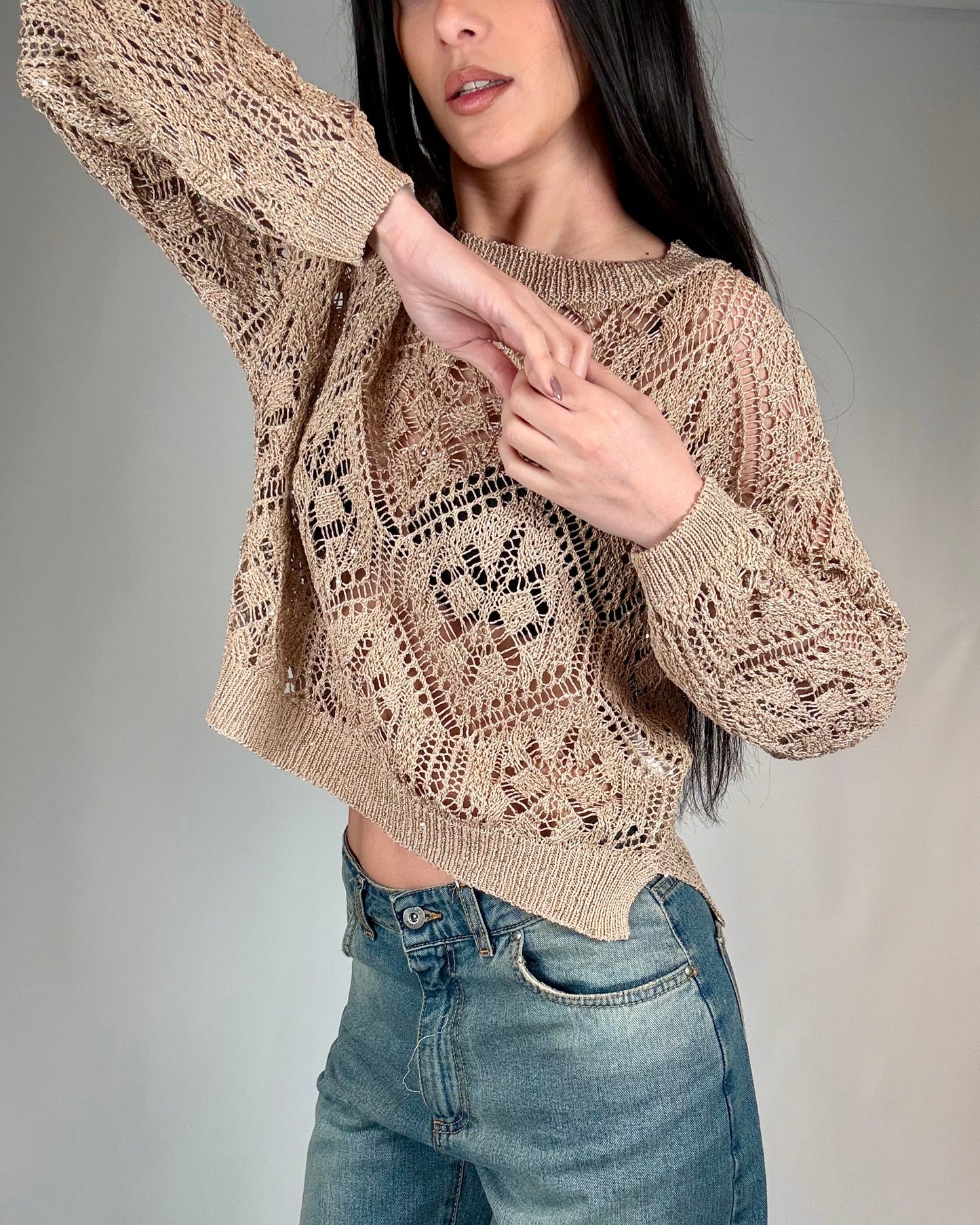 MAGLIA TRAFORATA MICRO PAILLETTES