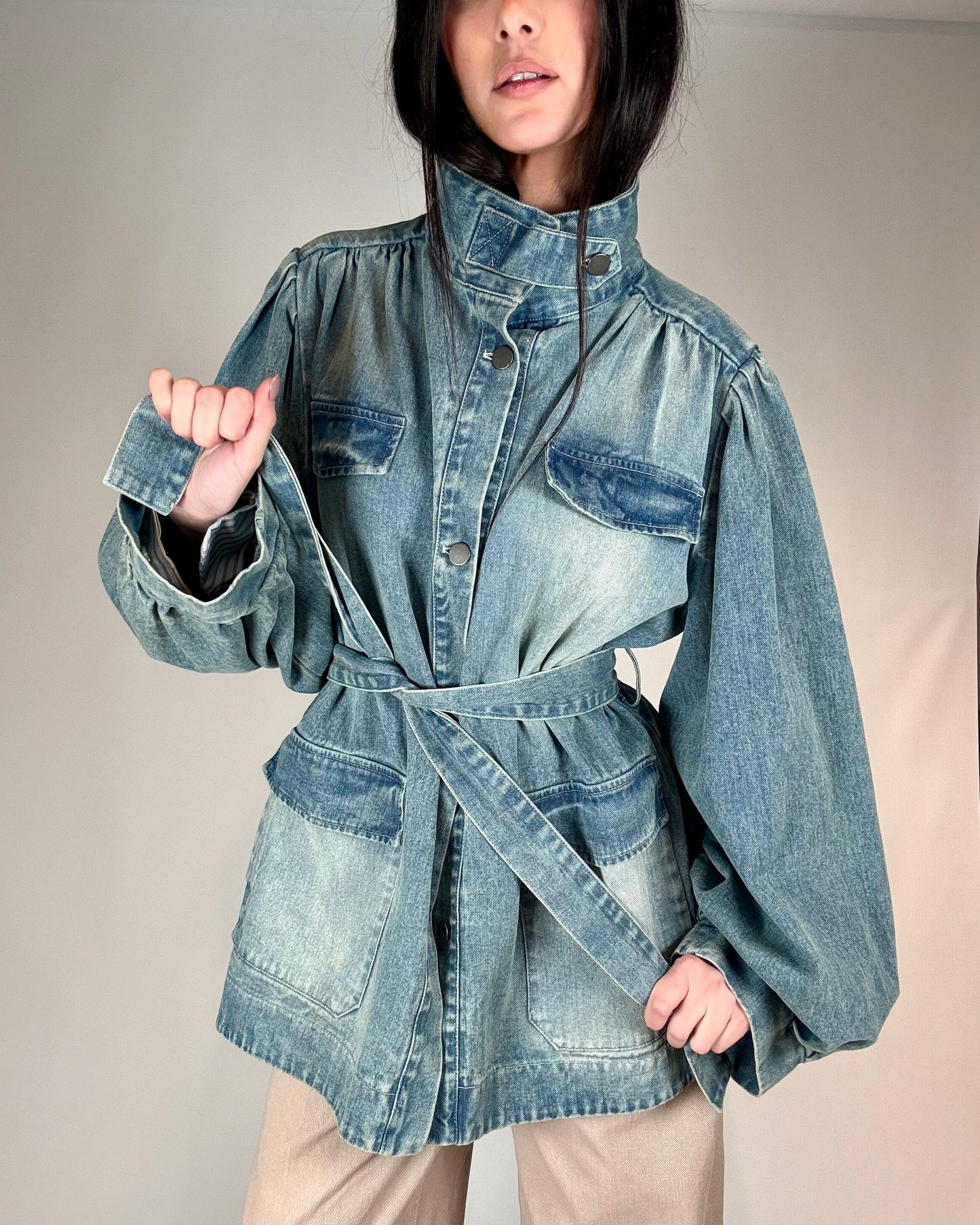 GIACCA DENIM CON CINTURA