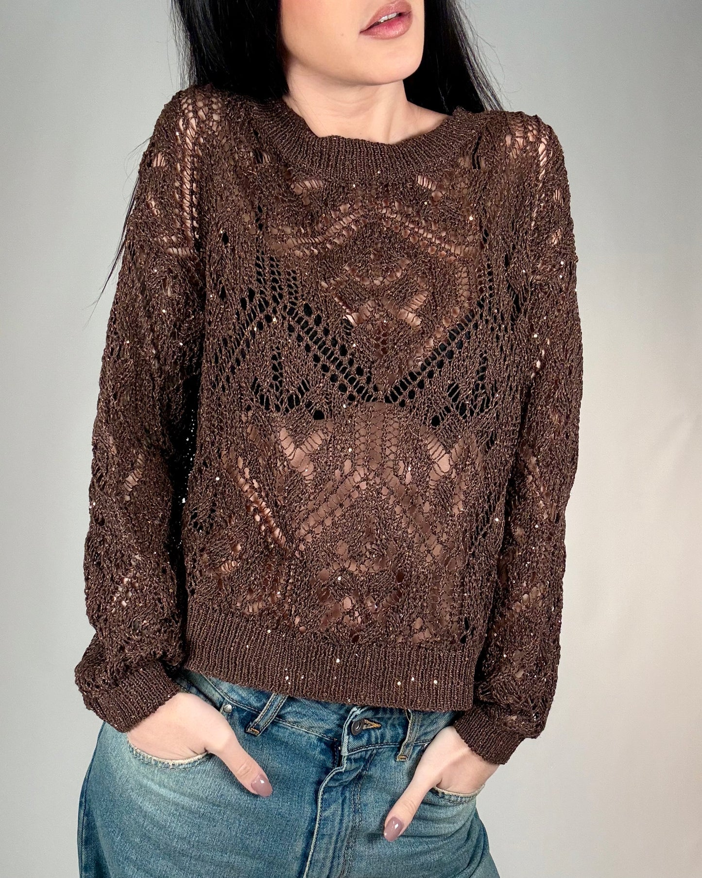 MAGLIA TRAFORATA MICRO PAILLETTES