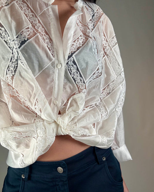 CAMICIA RICAMATA CON NODO BIANCA