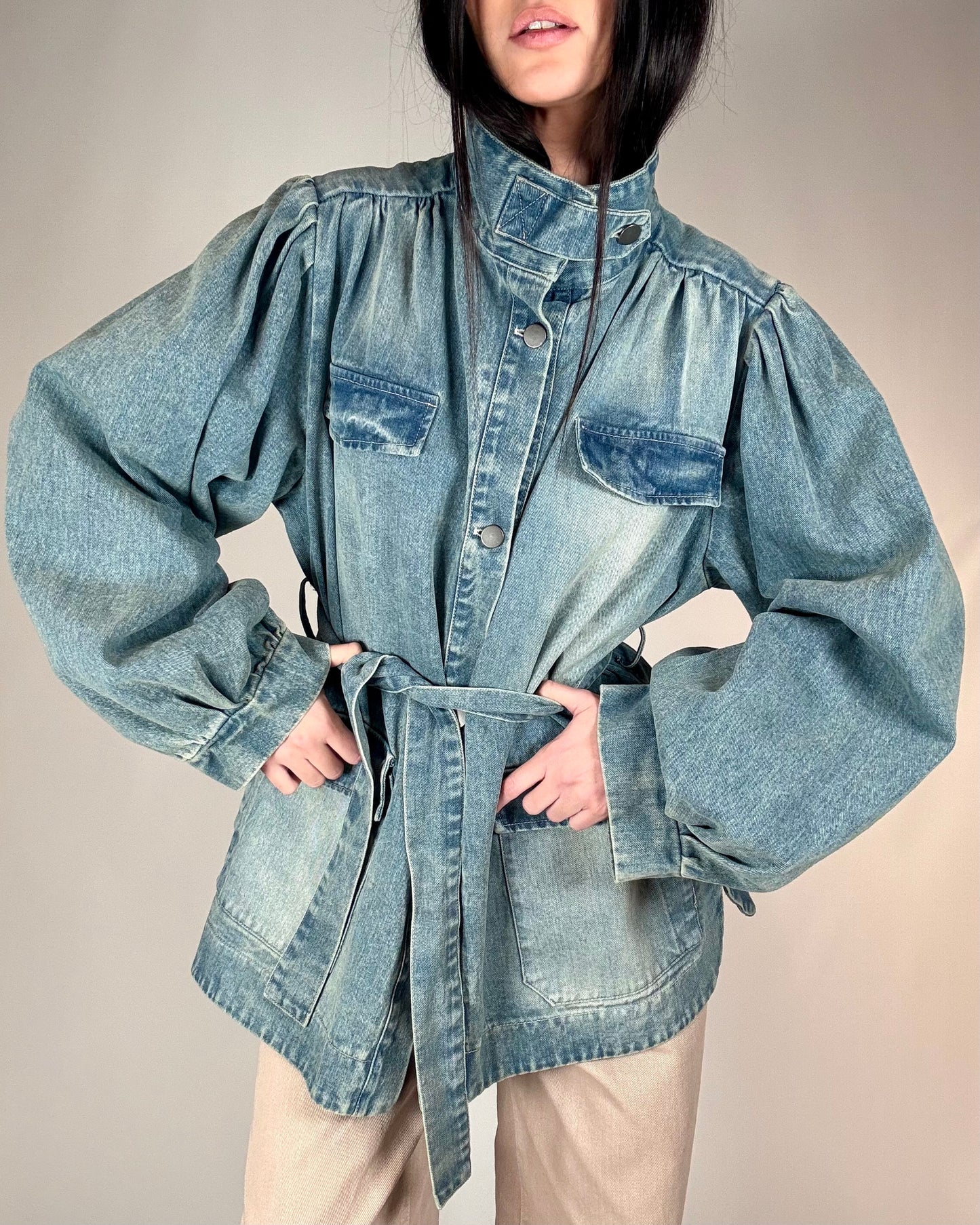 GIACCA DENIM CON CINTURA