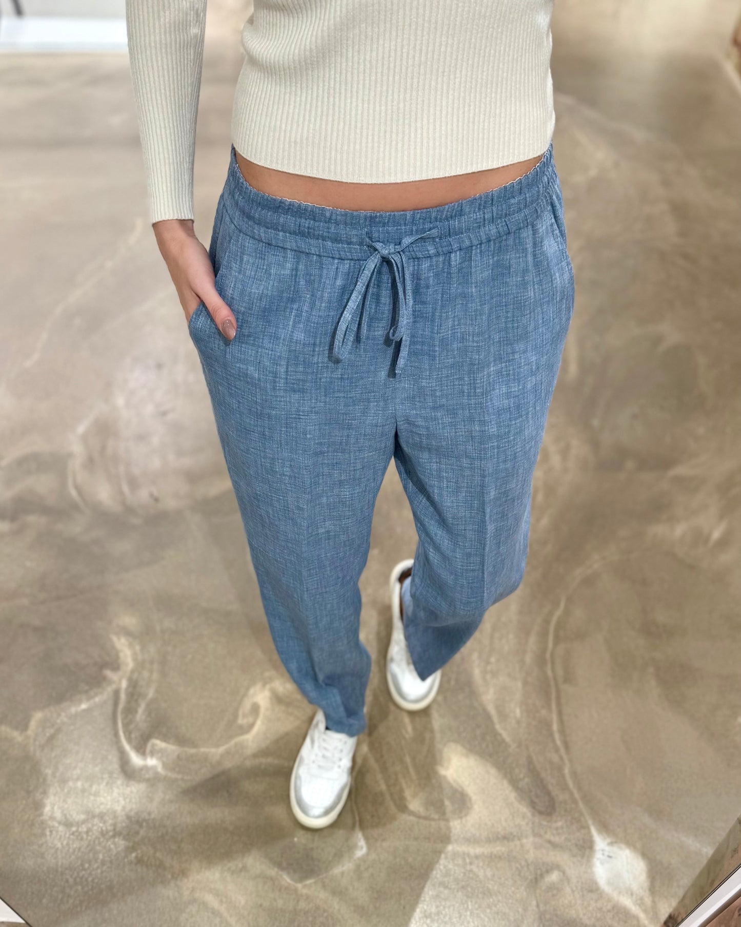PANTALONE IN LINO AZZURRO